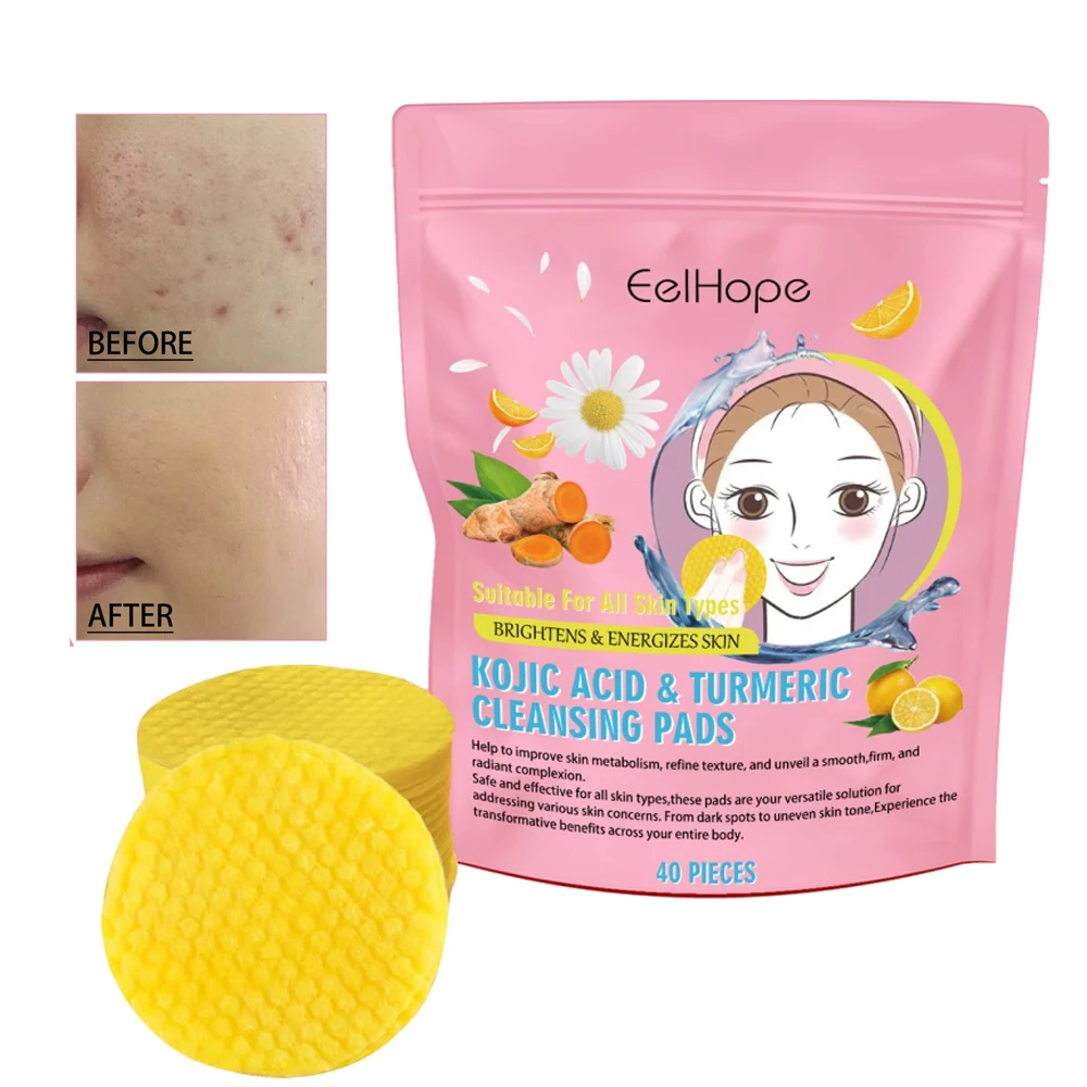Turmeric Kojic Acid Cleansing Pad 40PCS Face Care Foam Cleansing Pad Brighten Skin Anti Acne Pore Cleaner Sponge Exfoliating facial cleanser cleansing pad