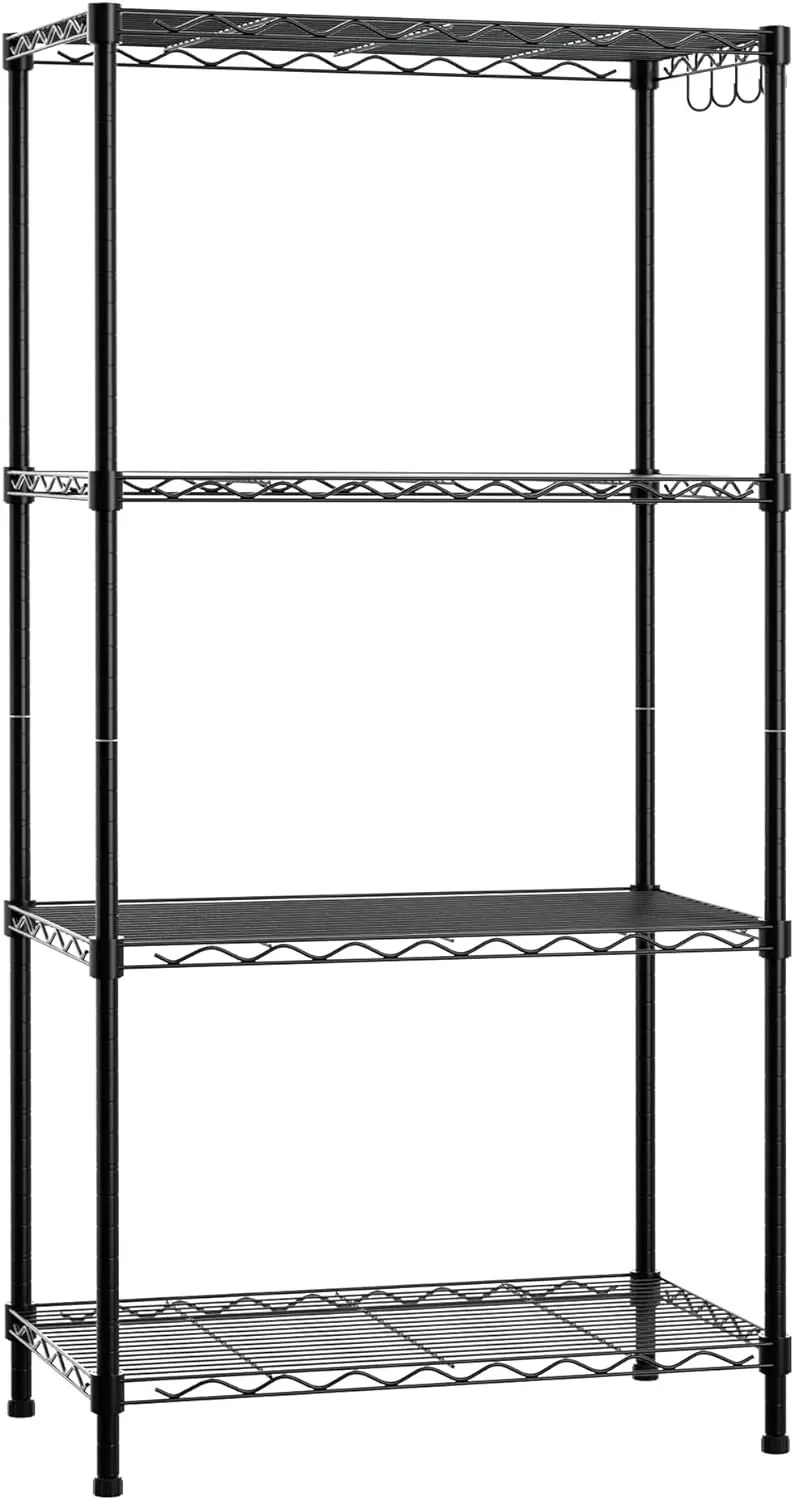 

WORKPRO Storage Shelves, 4 Tier Metal Shelving Unit, Garage Wire Rack, Standing Adjustable Shelves with Hooks