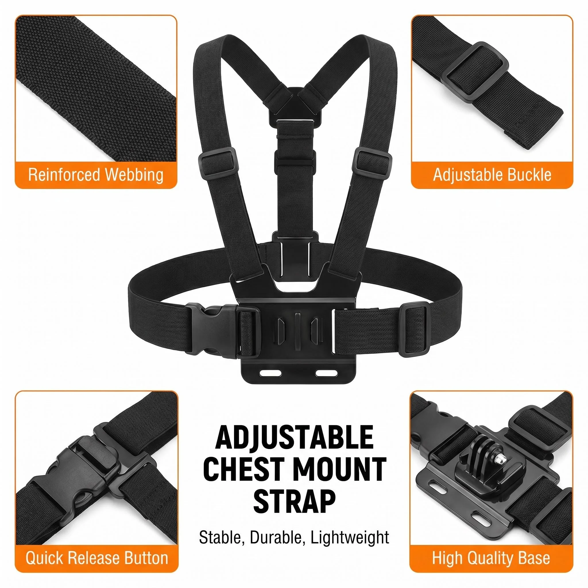 Support de caméra d'action noir - Fixation robuste pour GoPro