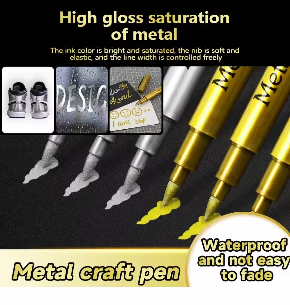 Marker Pen Gold Silver Metallic Waterproof Permanent Paint DIY Painting Supplies Rock Mug Ceramic Glass 2pc