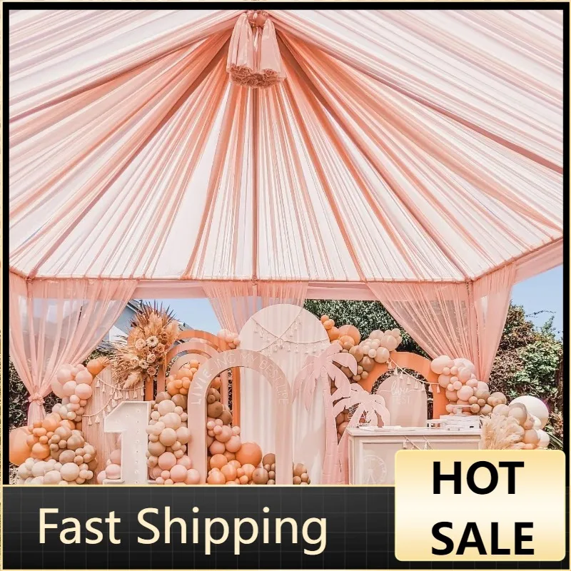 

MoKoHouse Chiffon Wedding Ceiling Drapes 6 Panels 5ftx10ft Light Peach Sheer Fabric Swag Drapes for Ceremony Reception