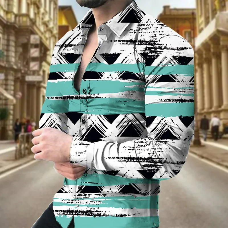 

2023 cross-border autumn new men's 3D printed casual long-sleeved slim lapel shirt foreign trade men's jacket