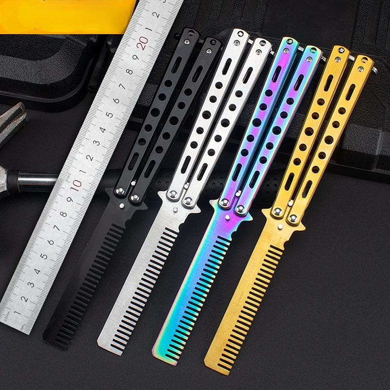 Foldable Comb Stainless Steel Practice Training Butterfly Knife Comb