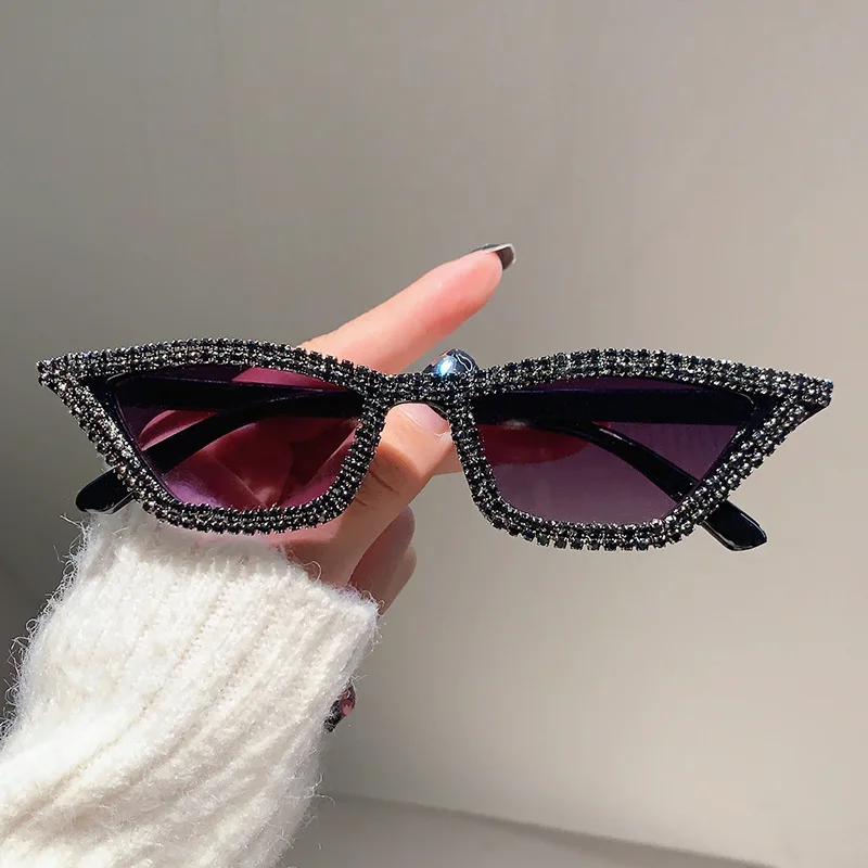 2023 Fashion Personality Small Frame Cat Eye Triangle Set with Diamonds  Sunglasses Luxury Brand Designer Sun Glasses for Women