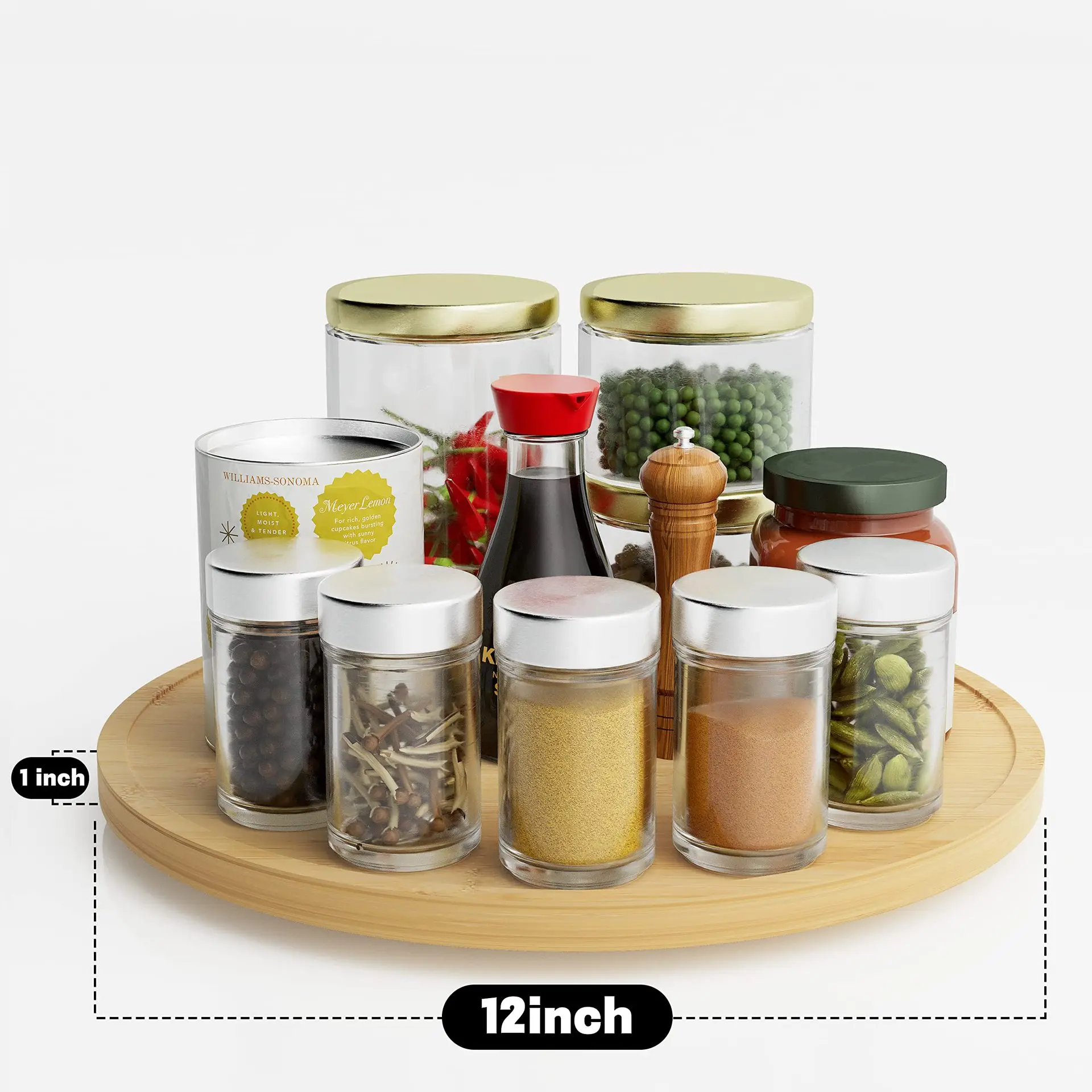 Bamboo rotating tray seasoning rack Kitchen storage rack spices storage cosmetics table turntable fruit tray rotating rack 2