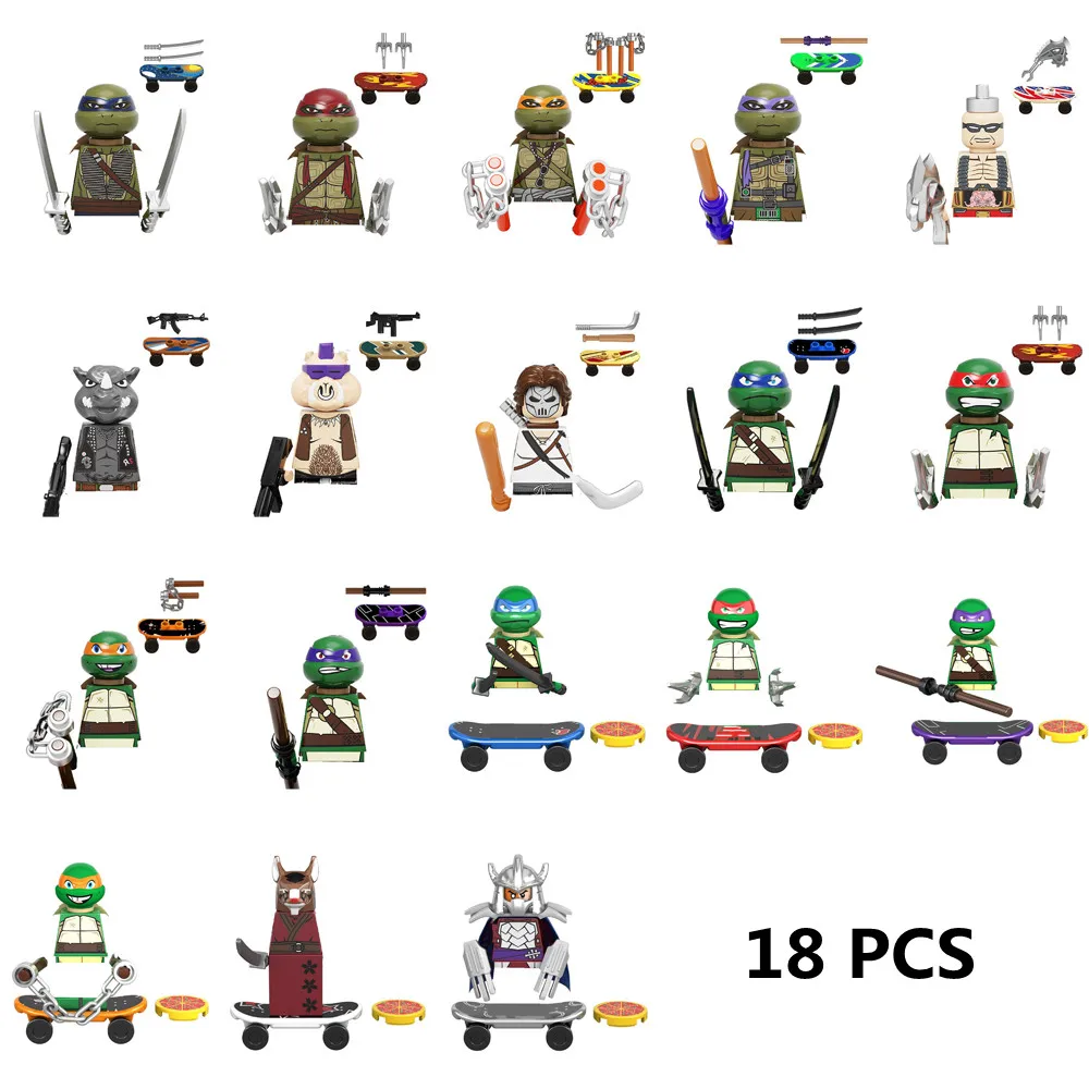 

14 Style Movie Action Figures Ninja Mini Turtle Bricks Leo Raph Don Weapons Assemble Building Blocks MOC DIY Toys for Children