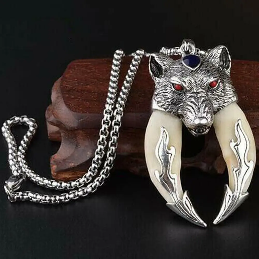 Zinc Alloy Wolf Fangs Necklace Vintage Tooth Bone Jewellery