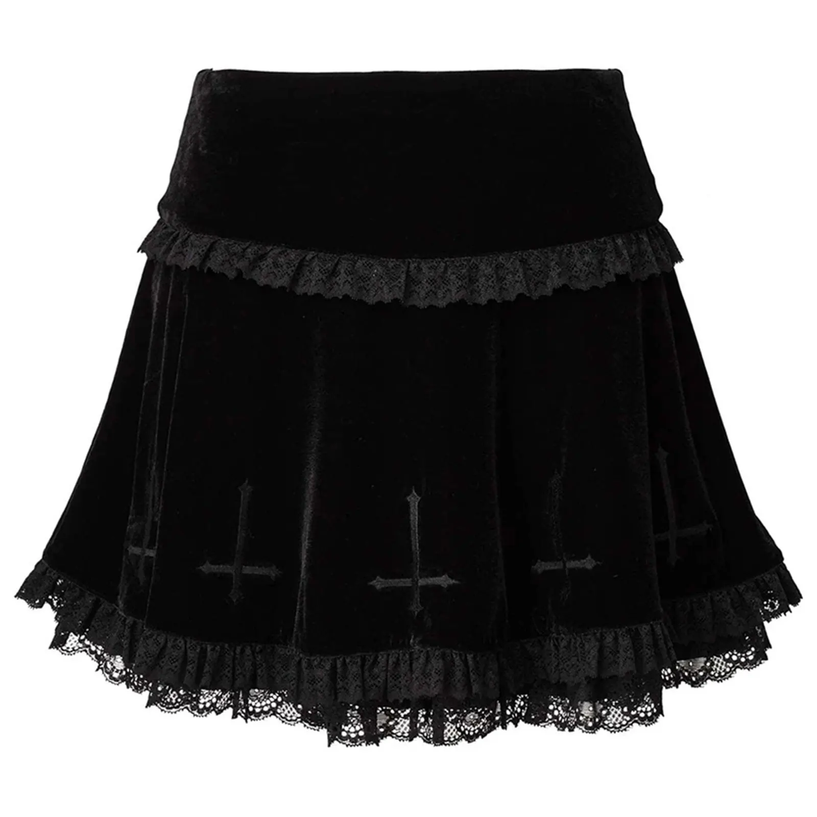2024 Punk Cross Pattern Mini Skirt Y2K Grunge Gothic Black Lace High Waist Pleated A-line Skirt Vintage Women E-girl Clothes 3