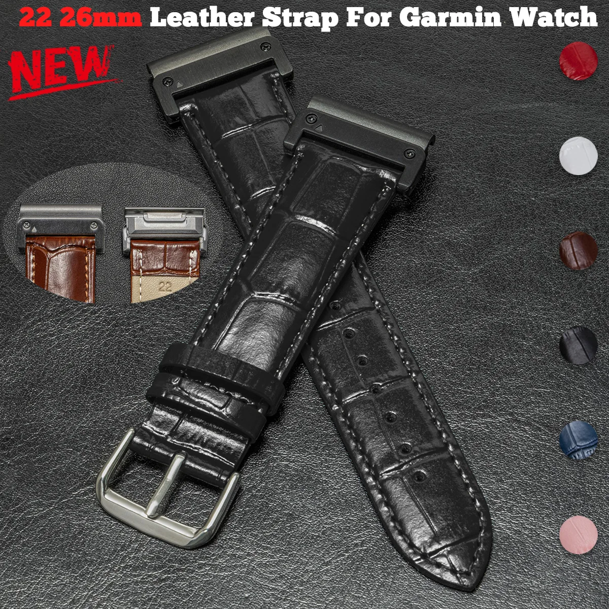 Premium Leather Strap for Garmin Smartwatch - Quick Fit Bracelet