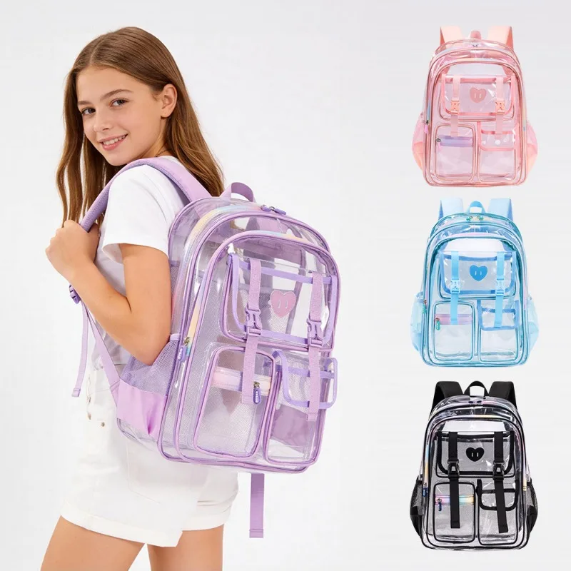 Fashion Transparent PVC Backpack for Girls Kids Clear School Bag Lightweight See Through Bookbag for Children Daily School Trave 1