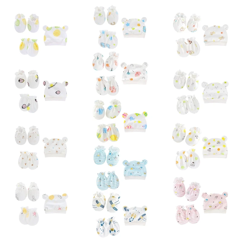 Baby Anti Scratching Soft Cotton Gloves Foot Cover Hat Set Comfy Mittens Socks Cap Kit for Toddler Newborn 0-3 Month anti scratching gloves