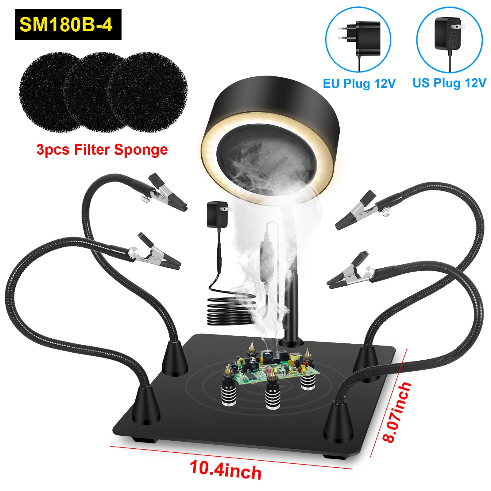NEWACALOX 12V Welding Smoke Exhaust Fan with 3 Color LED Light Welding Repair Workbench Soldering Helping Hands for Soldering 2