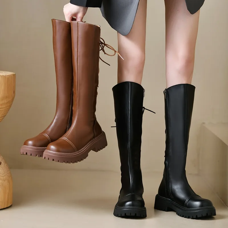 

2023 Winter Women Long Boots Fashion Round Toe Zippers Thick Bottom Ladies Elegant Knee High Boots Knigh boot