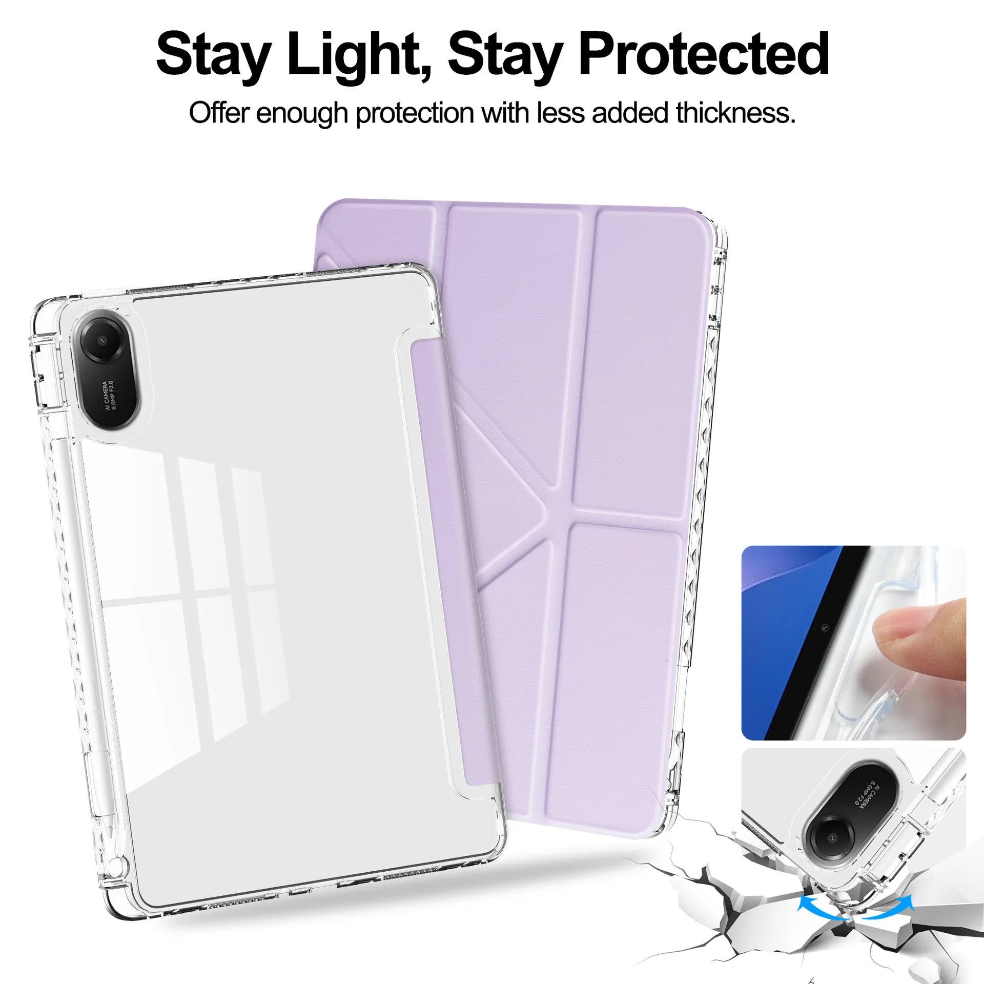 Slim Clear Hard Back Case with Multi-Angle Stand and Pencil Slot - Shockproof Protection