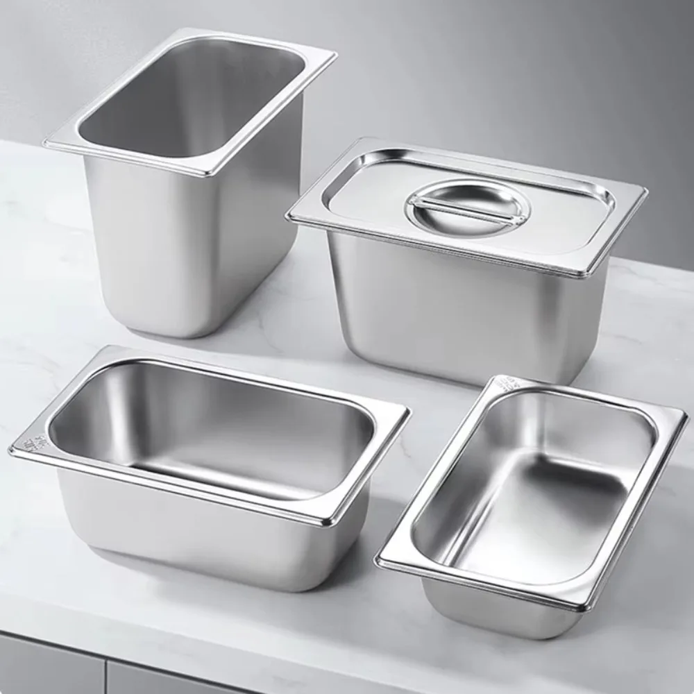 304 Stainless Steel 1/9 1/6 1/4 1/3 1/2 Food Pan Thickened Easy To Clean GN Pan Lid Rectangular Tray Basin Chafing et