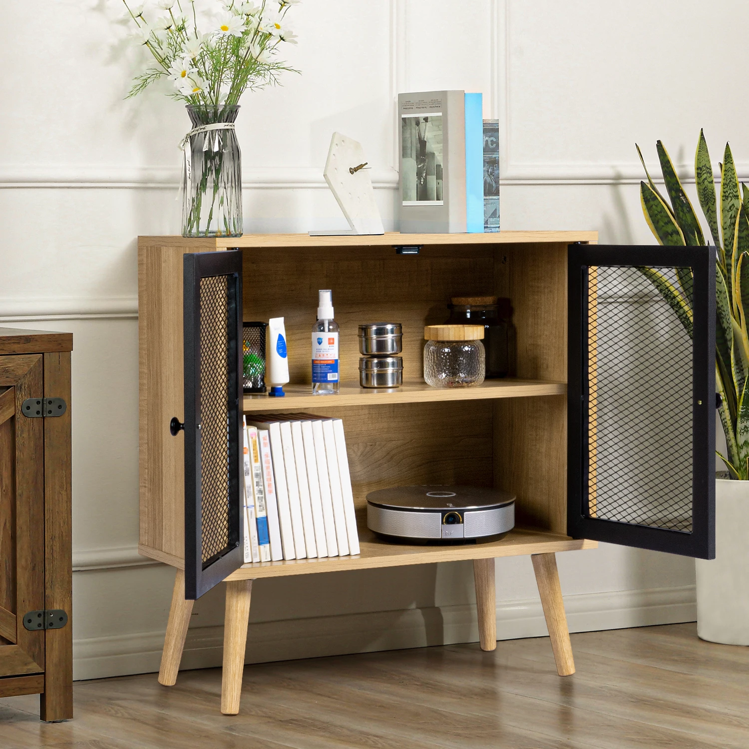 Modern Sideboard Buffet, Free Standing Entryway Storage Cabinet Bedside Console Tables for Hallway, Rustic Brown