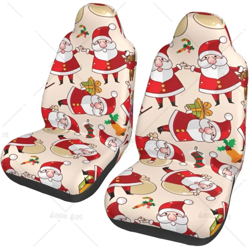 

Christmas Cartoon Santa Claus Car Seat Covers 2 Pcs Washable Soft Seat Protector Car Mat Covers Auto Accessories Fit Most Cars