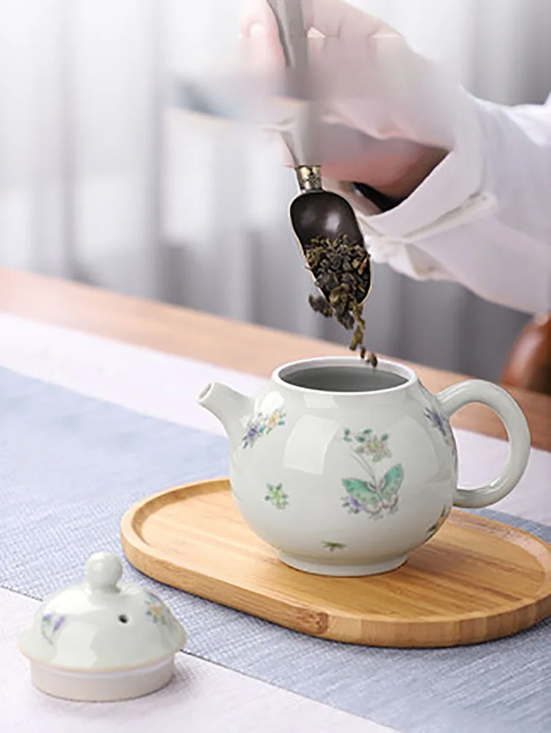 Chinese Traditional Ceramic Infuser Teapot, Porcelain Tea Pot, Beauty Kettle, Office Supplies, Household Tea Ceremony Gifts, 220