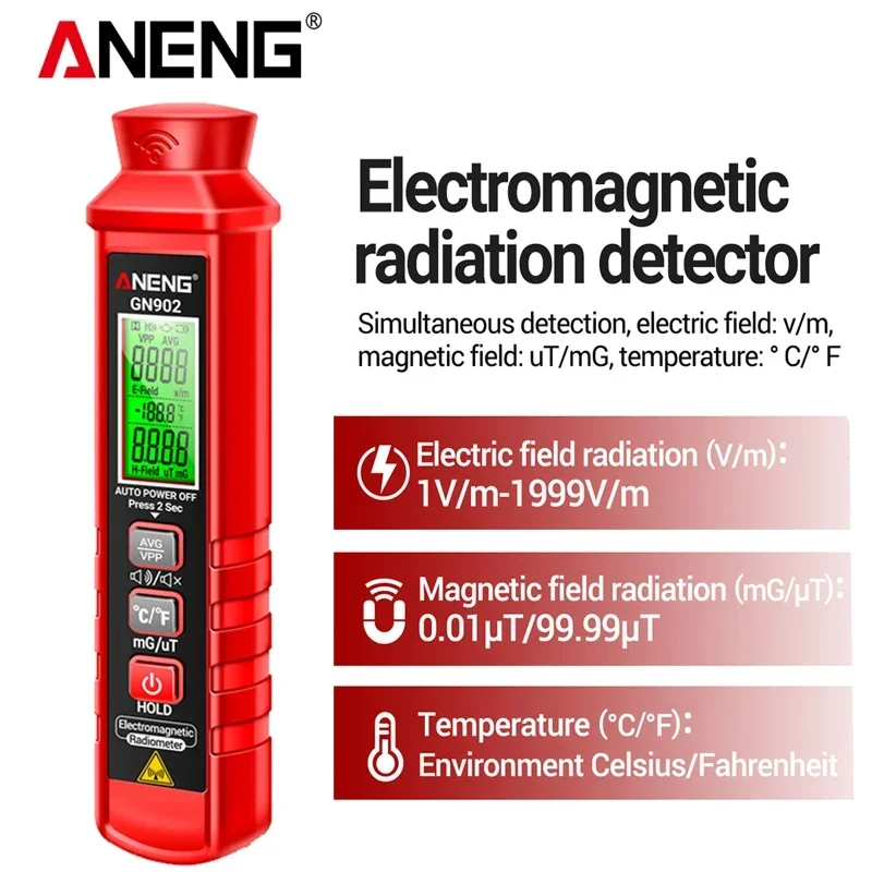ANENG GN902 Electromagnetic Detector Radiation Temperature Tester Meter Magnetic Radiation Analyzer with LCD Backlight Screen
