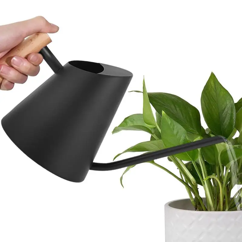 

Plant Watering Can 38.04oz Conical Stainless Steel Watering Bell Thumb Pot Wood Handle Long Spout Small Watering Cans For Garden