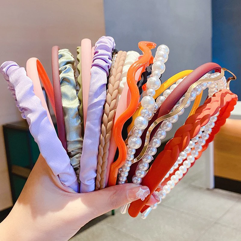 8Pcs/set Korean Macaron Pearl Headband Girls Colorful Ribbon Hair Band Wash Face Headband Headdress Sweet Women Hair Accessories 2023 new bright face no wash cotton padded woman loose commuting small nano pearl winter fashion short thickened coat