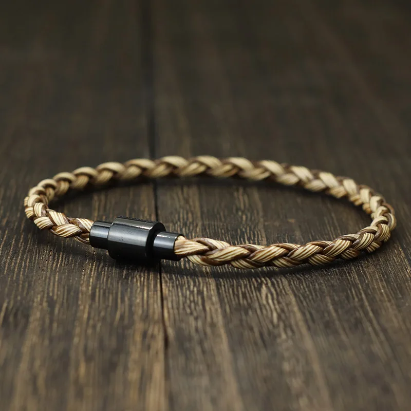 Mens Leather Stainless Steel Magnetic Buckle Punk Bracelet