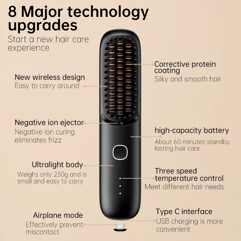 Wireless Portable Hair Straightening Comb Negative Ion Hair Care Straightener Curling Iron Hair Straightener Dual Purpose 3
