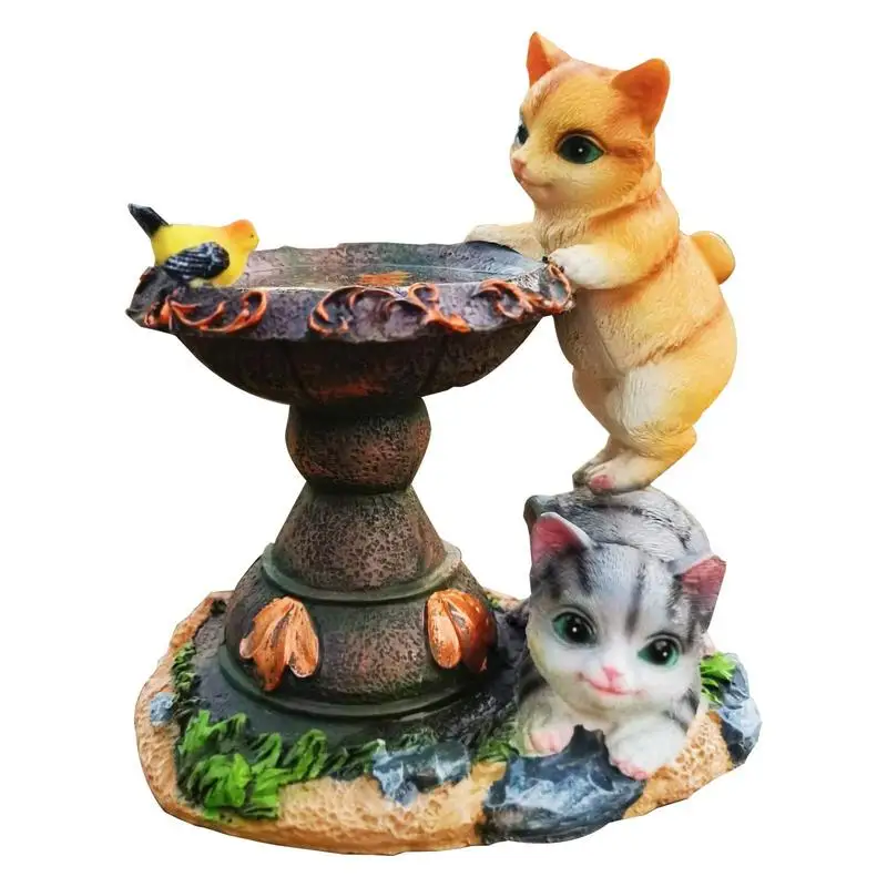 

Garden Cat Statue Resin Garden Solar Cat Statue with LED Lights Decorative Sturdy Outdoor Ornament with Two Cats for Patio Yard