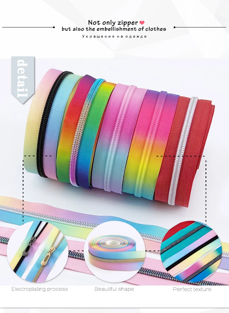 Description Picture 5 of item1/2/3M 5# Nylon Zippers for Sewing Travel Coil Plastic Decorative Zips By The Meter Bag Repair Kit DIY Garment Accessories