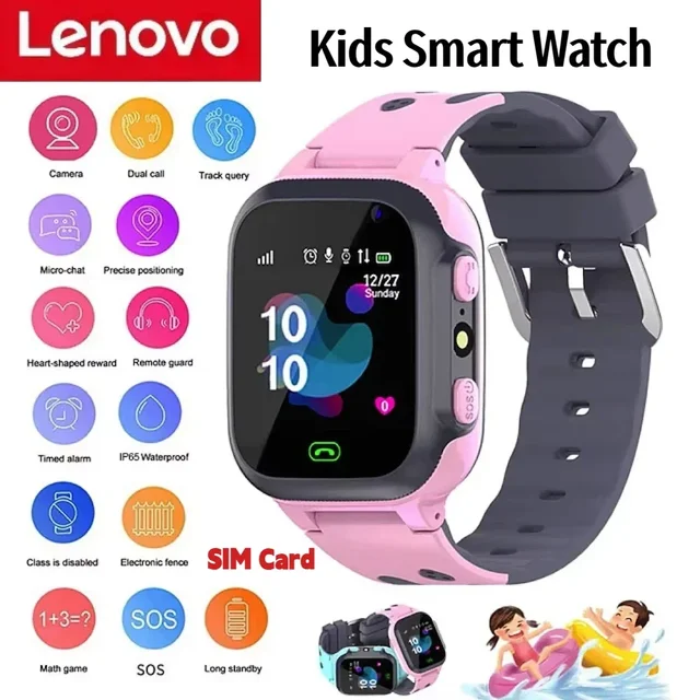 Lenovo Kids Smart Watch Waterproof SOS Antil-Lost Phone Watch SIM Card Location Tracker Child Kids Gift For IOS Android 2026 New 1