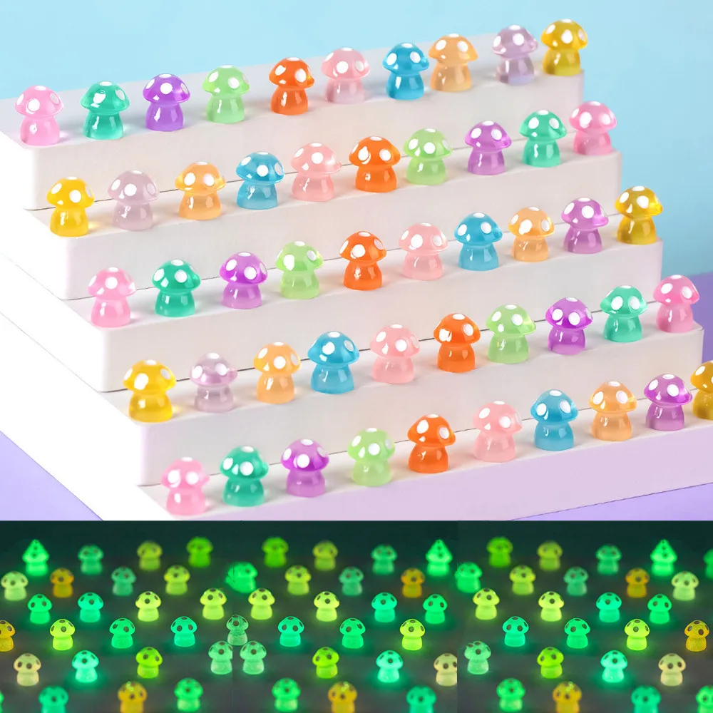 

100-200PCS Luminous Mushrooms Fairy Garden Accessories Mini Mushroom Glow At Night Miniatures Garden Decoration Dropshipping