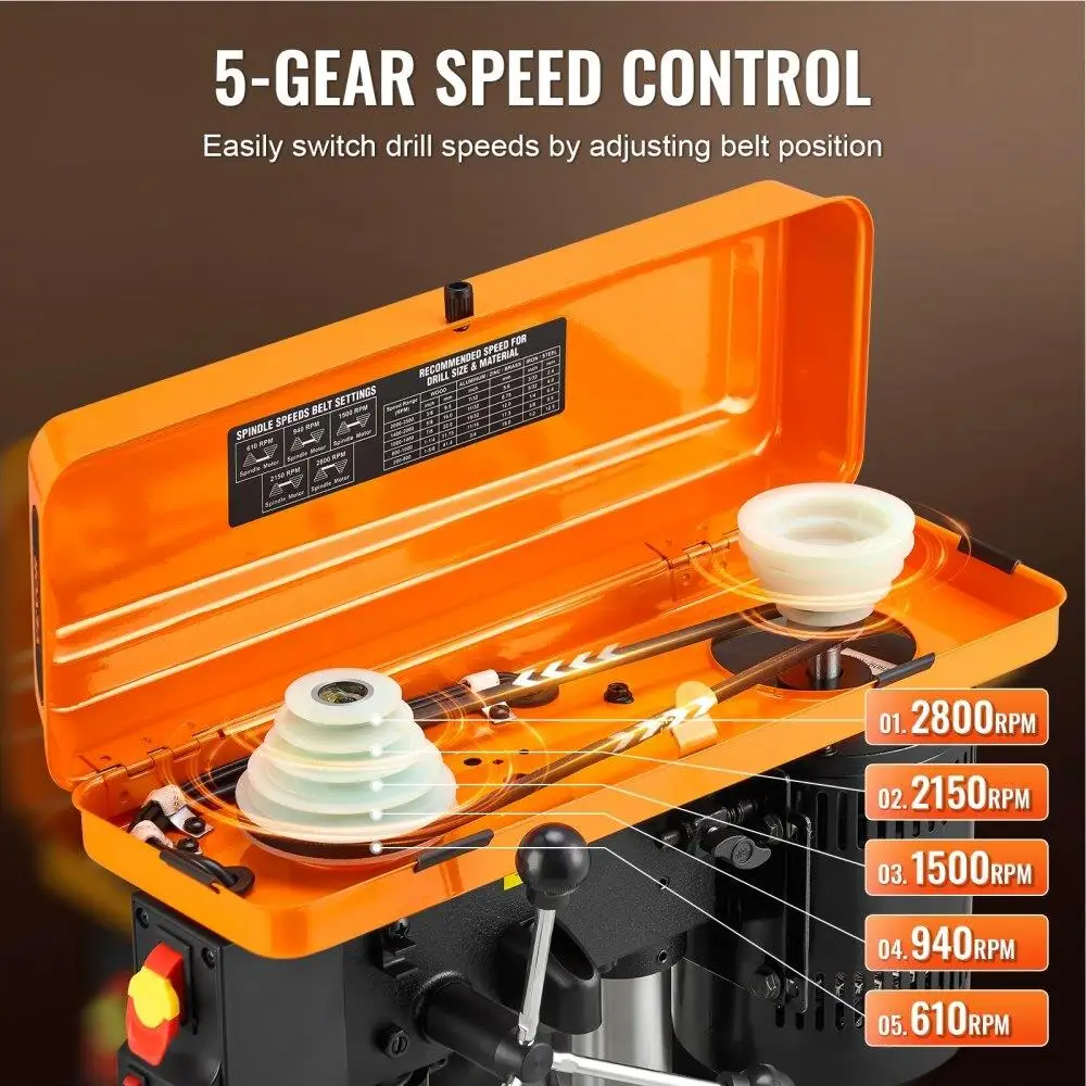 10-Inch Benchtop Drill Press - Adjustable 610-2800RPM Tabletop Drilling Machine 5