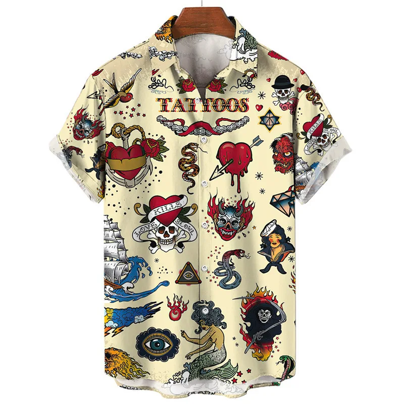 

Fashion Hot Sales Cool Tattoos Print Men's Shirts 3D Casual Style Man/Women Short Sleeve Laper Blouse Summer Outdoor Beach Shirt