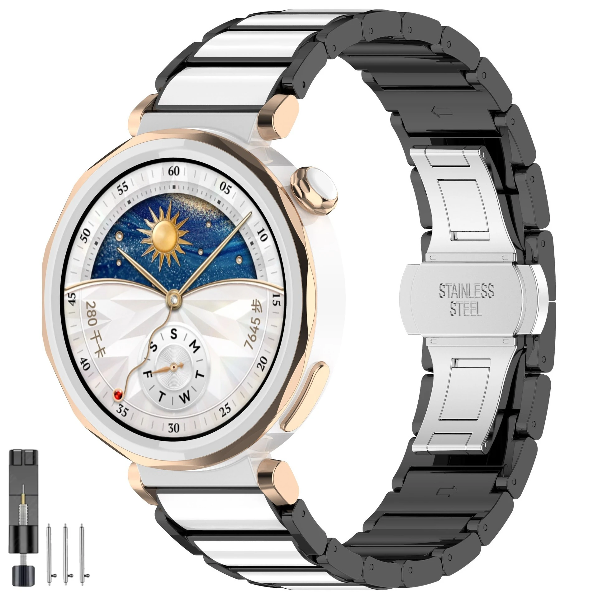 Elegant 18mm Ceramic & Stainless Steel Watch Band - Sleek Metal Bracelet