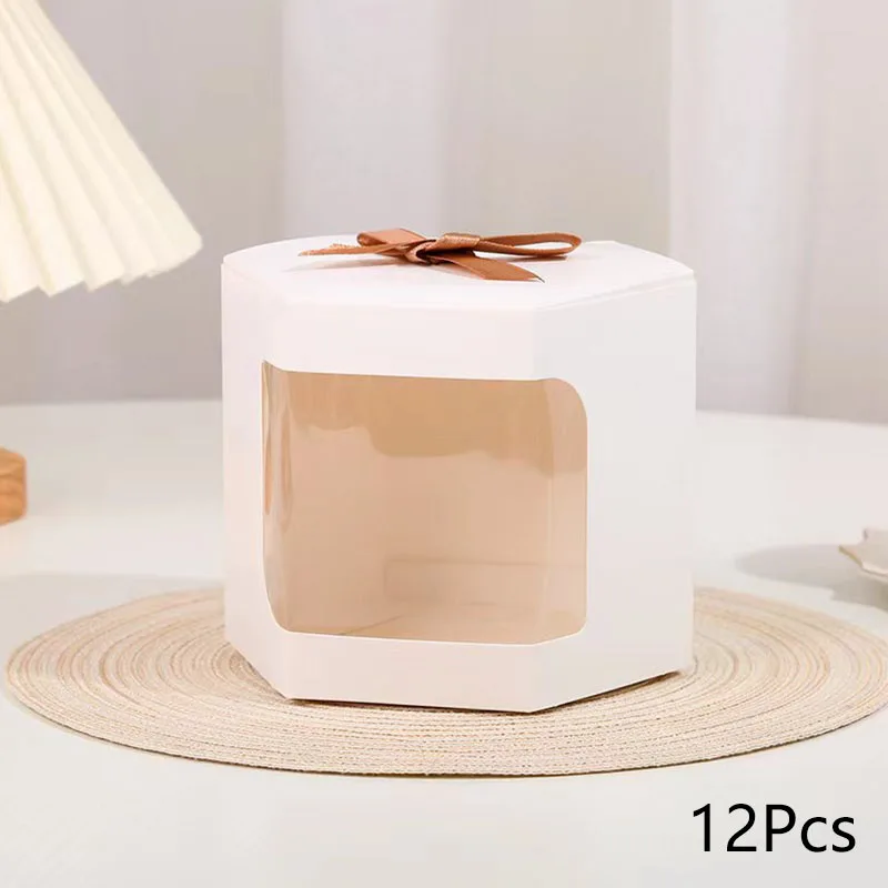 Description Picture 4 of item12PCs Kraft Paper Ribbon Candy Cookies Box Transparent Window Brown Handmade Gift Packaging Boxes Wedding Party Favor Gifts Bags
