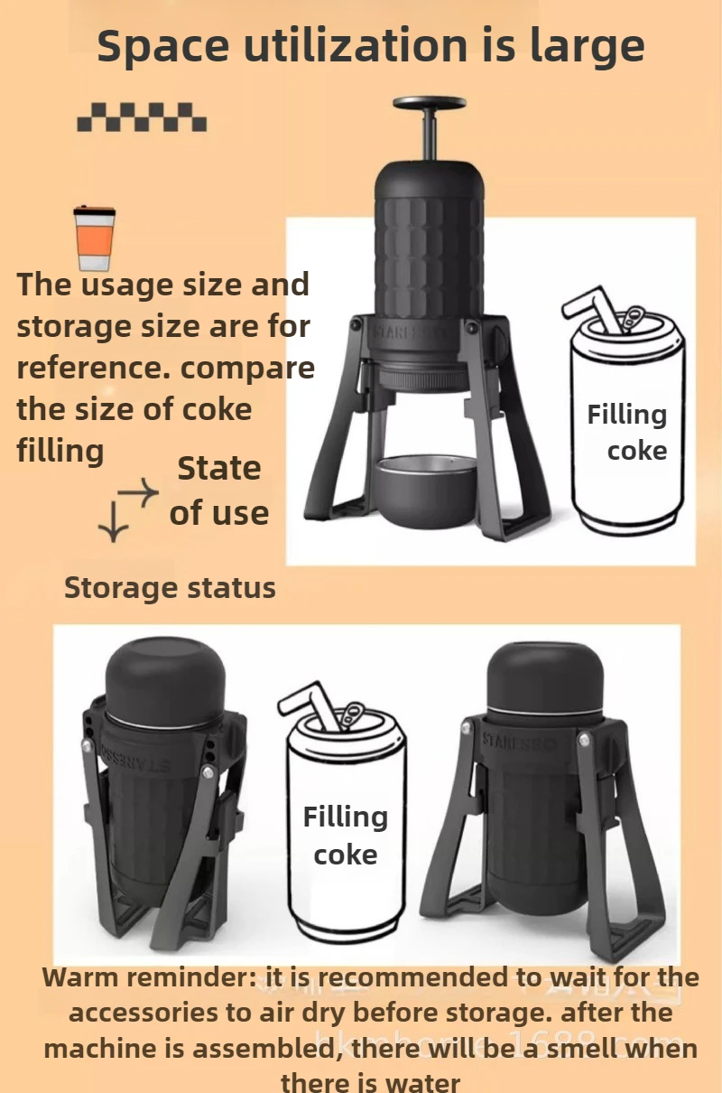 Outdoor Portable Espresso Capsule Manual Coffee Machine Household Hand Pressure Folding Storage Black Steel Gall Coffee Machine