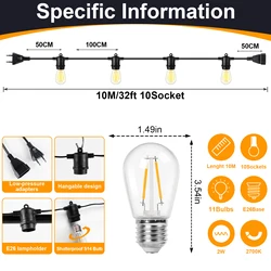 Waterproof LED String Lights for Outdoor Patio and Garden Decor (32FT(10M) 10BULB)
