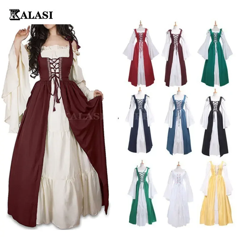 

Plus size Medieval Dress Women Renaissance Gothic Long Maxi Retro Vestido Victorian Lace Up Paty Ball Gown two Piece set S-5XL