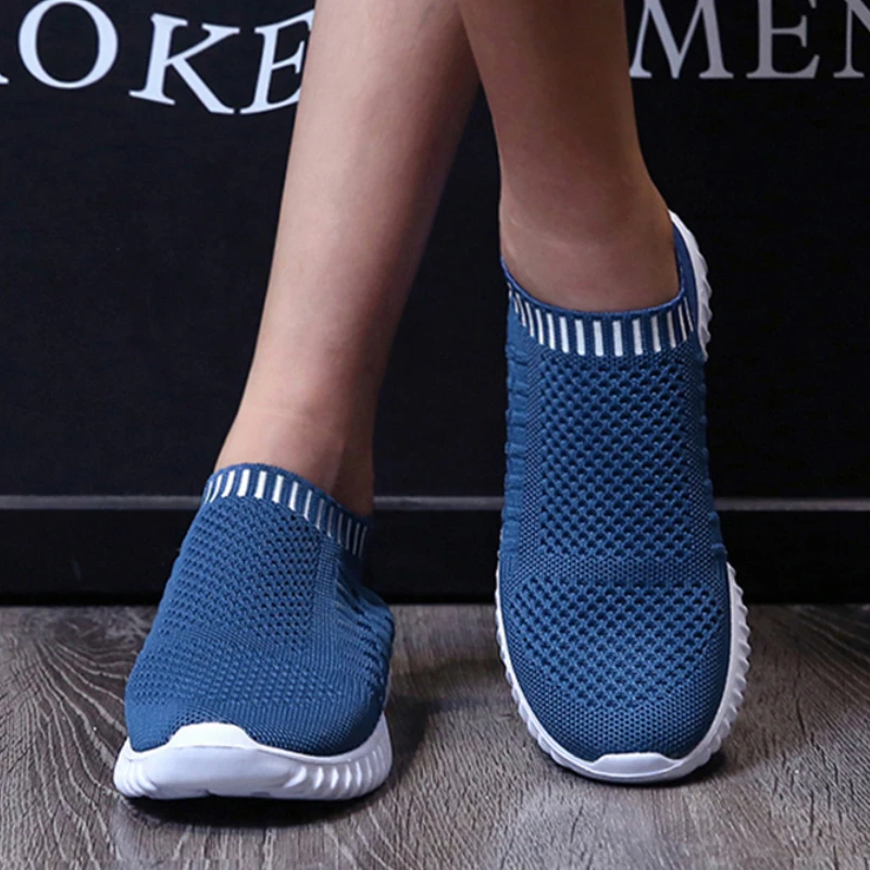 Rimocy Soft Bottom Knitting Sneakers Women Slip-on Breathable Mesh Flats Shoes Woman Non-slip Plus Size 43 Sock Shoes Platform cb5feb1b7314637725a2e7: Black|Blue|Gray|navy blue|Red|White