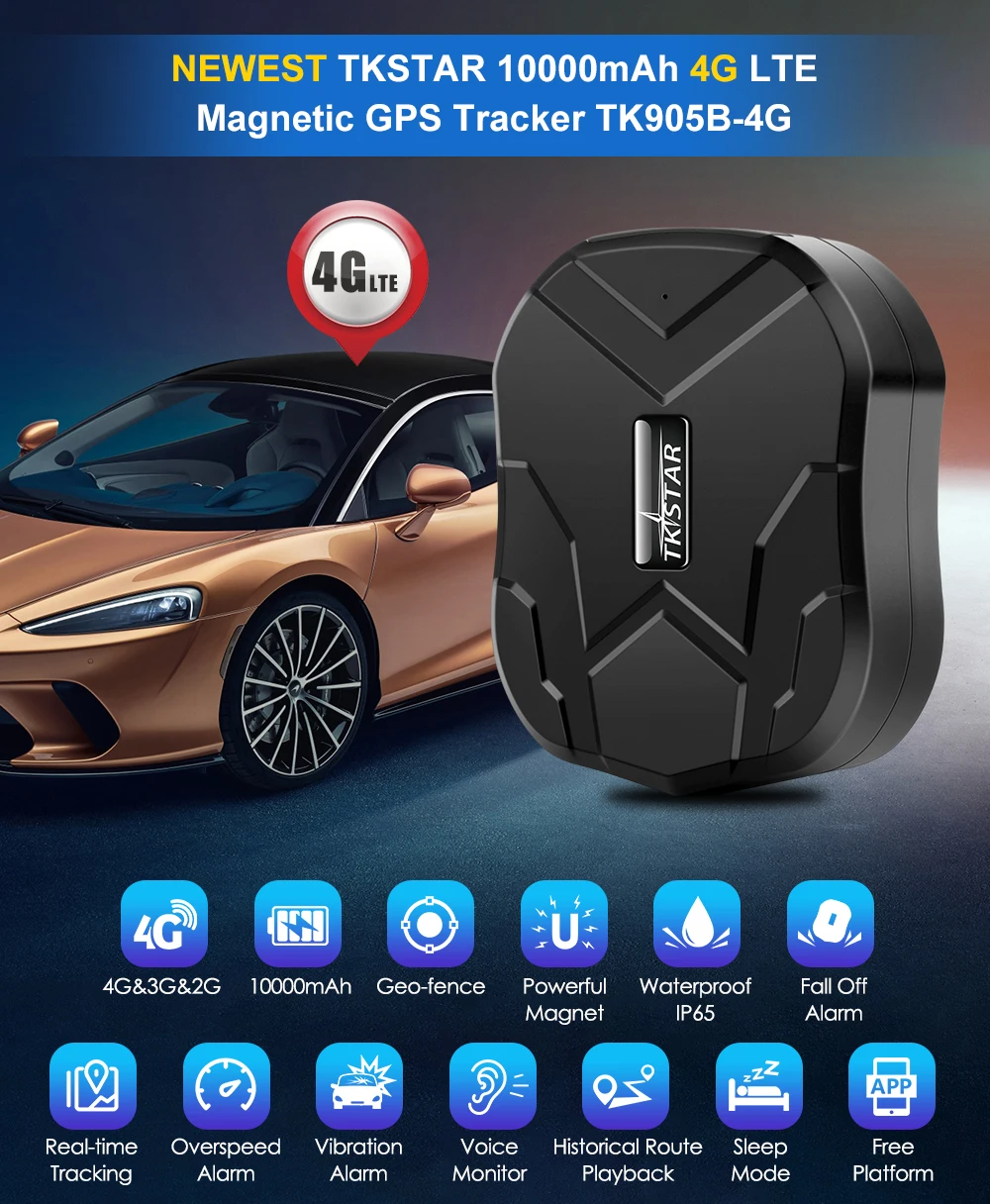 TK905B Car GPS 4G Tracker Vehicle Tracker  Waterproof Magnetic Full Global Coverage GPS Locator Voice Monitor Geofence Free APP