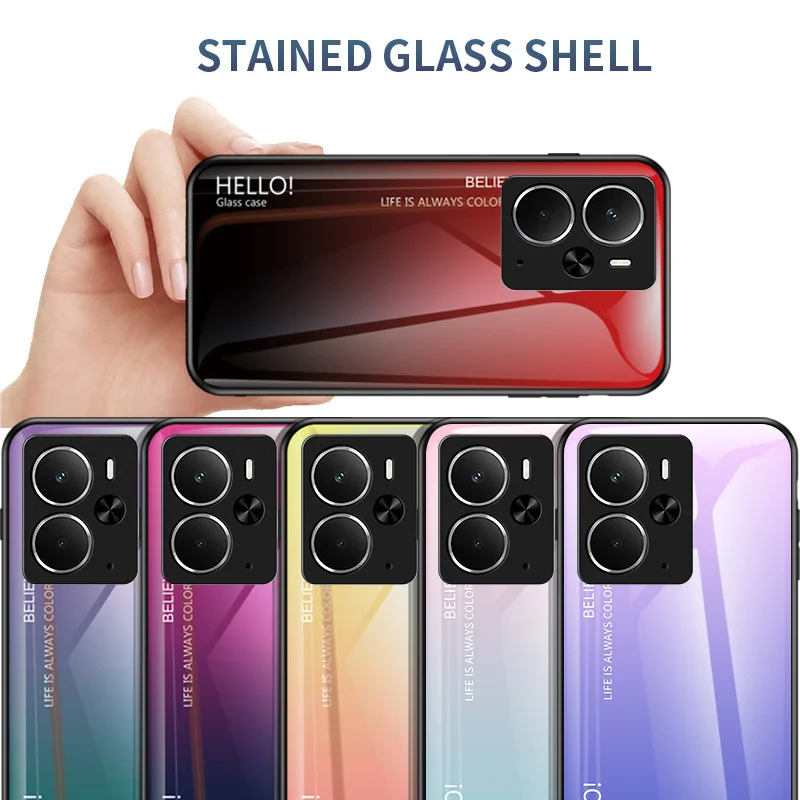 Gradient Tempered Glass Phone Case with Silicone Bumper