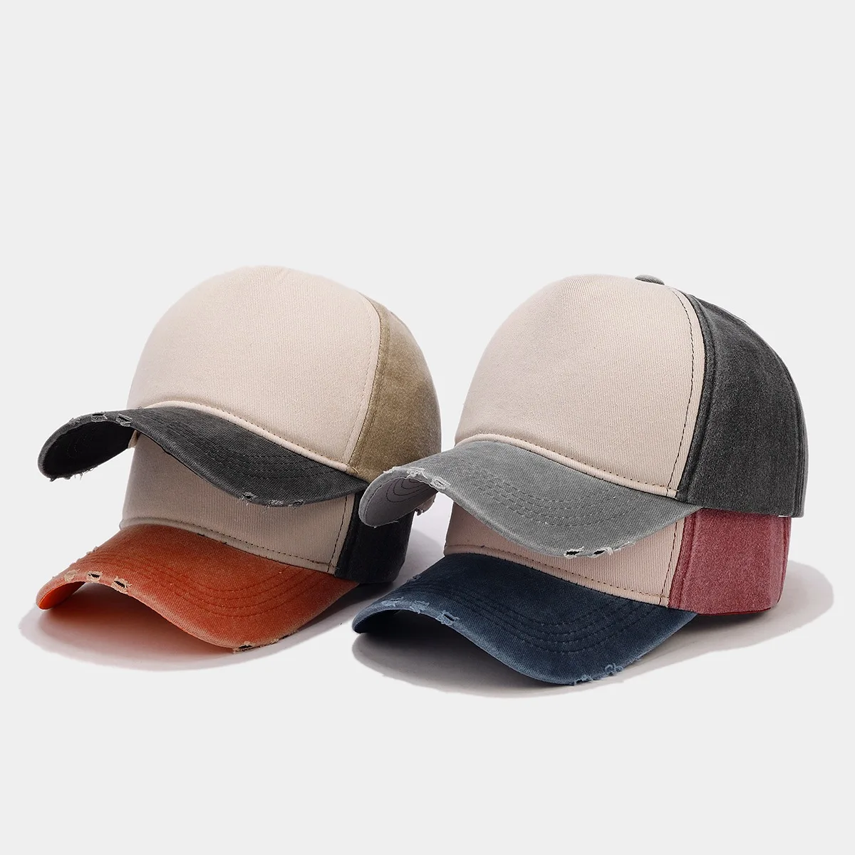 Custom Logo Baseball Cap Washed Hole Peaked Caps Women Summer Mesh Adjustable Dad Hat Men Outdoor Sport  Classical Trucker Cap 2