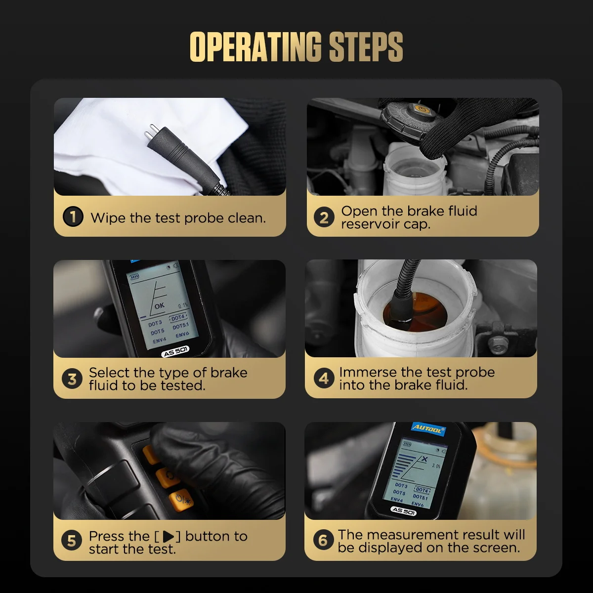 جهاز اختبار سائل الفرامل AUTOOL AS501، بشاشة 1.8 ب...