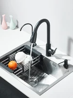 55x45cm Multi-functional Kitchen Sink With Retractable Faucet, Soap Dispenser,Drinking Water Tap Black Stainless Steel Sink 5