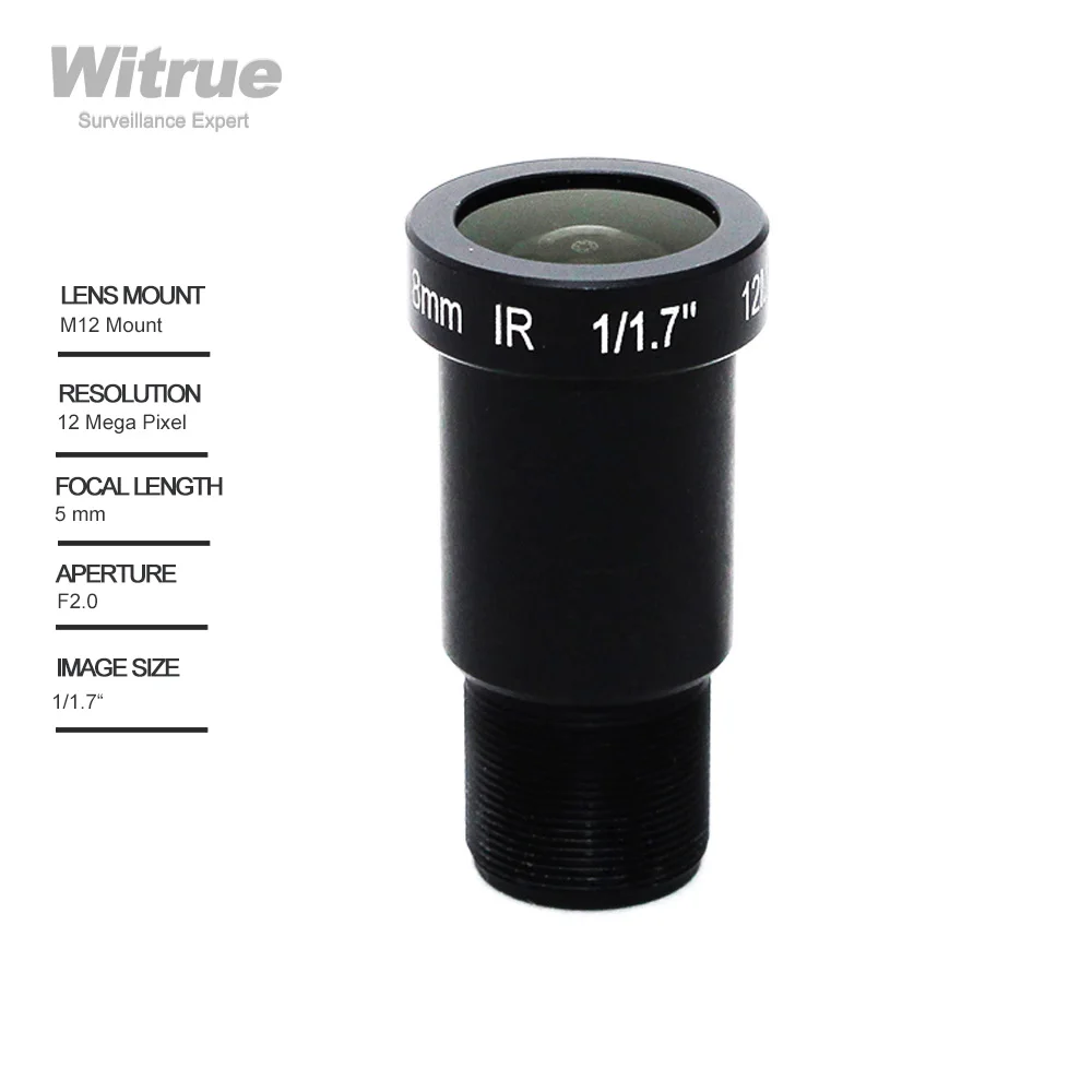 

Witrue 4K CCTV Lens 12Megapixel 5mm M12 Mount 1/1.7 inch For IMX226 IMX178 4K IP CCTV Camera or 4K Action Cameras