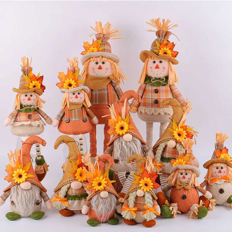Halloween Gnome Puppe Ernte Saison Ahornblatt Strohhut lange Beine Plüsch Zwerg Puppen Herbst Halloween Thanksgiving Dekoration