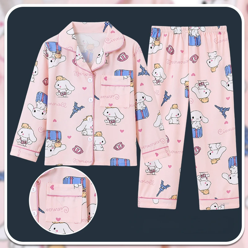 Kawaii Sanrio Children Pajama Sets Cardigan Comfortable Soft Breathable Night Clothes Boys Girls Suitable Housewear Autumn 2