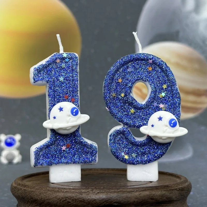 DIY Planet themed Spaceship 0-9 DIY digital candle Dark Blue Birthday candle Outer space themed party cake decoration