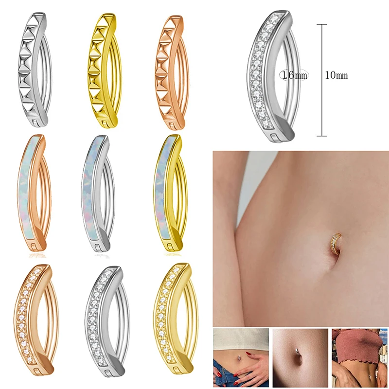1pcs Crystal Belly Button Ring Piercing Reverse Curved Barbell Navel