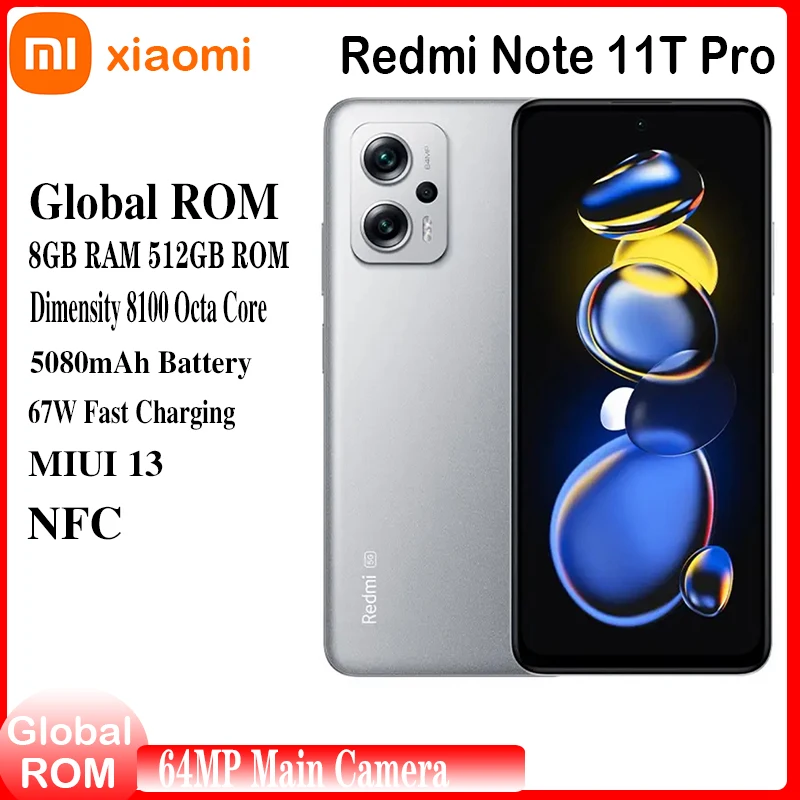 Xiaomi-Smartphone Redmi Note 11T Pro, 5G, Global Dean Dimrespond8100, 6.6  ", 144Hz, batterie 5080mAh, 67W, 64MP, trois caméras arrière, NDavid